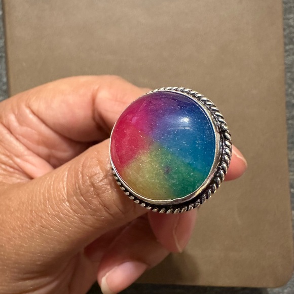 Rainbow Solar Quartz Gemstone 925 Sliver Plated Ring - Picture 6 of 8